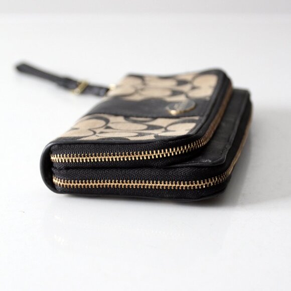 Coach Legacy Signature Double Accordion Zip Wristlet Wallet Khaki Black - Picture 5 of 8